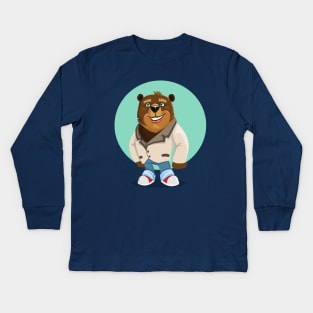 Cool California Hippie Brown Bear Artwork Kids Long Sleeve T-Shirt